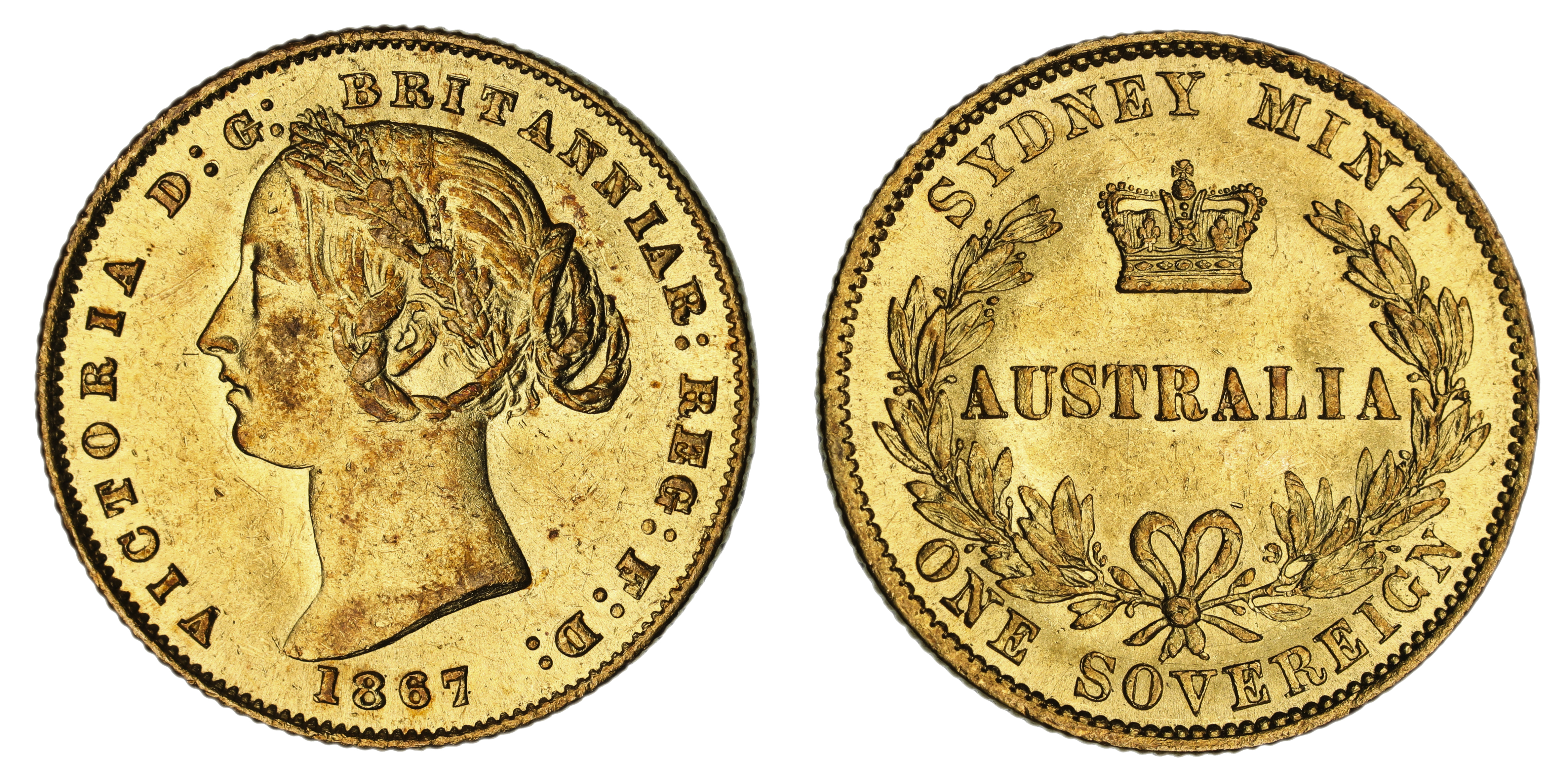 Victoria, Sydney Mint Reverse - Type II, Sovereign, 1867, VF