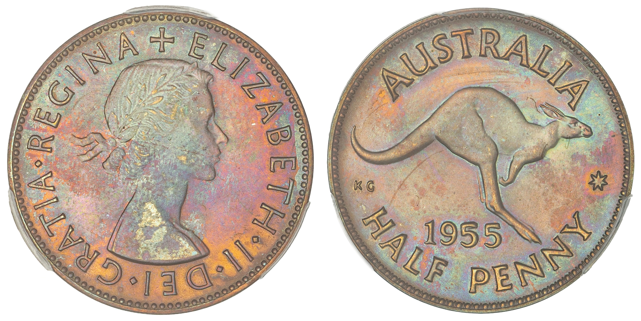 Elizabeth II, Halfpenny, 1955, PCGS PR 62RB