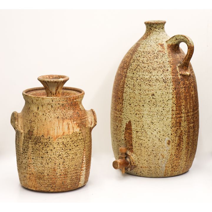 2pc Ken Ferguson Speckled Jar and Jug Stoneware