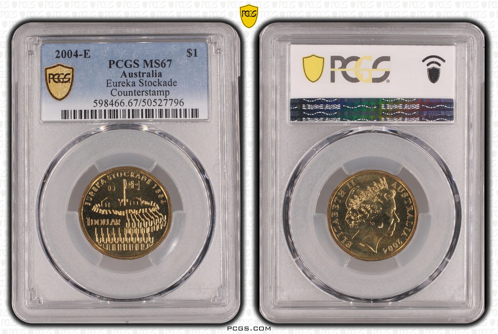 Eureka Stockade Counterstamp, One Dollar, 2004-E, PCGS MS67