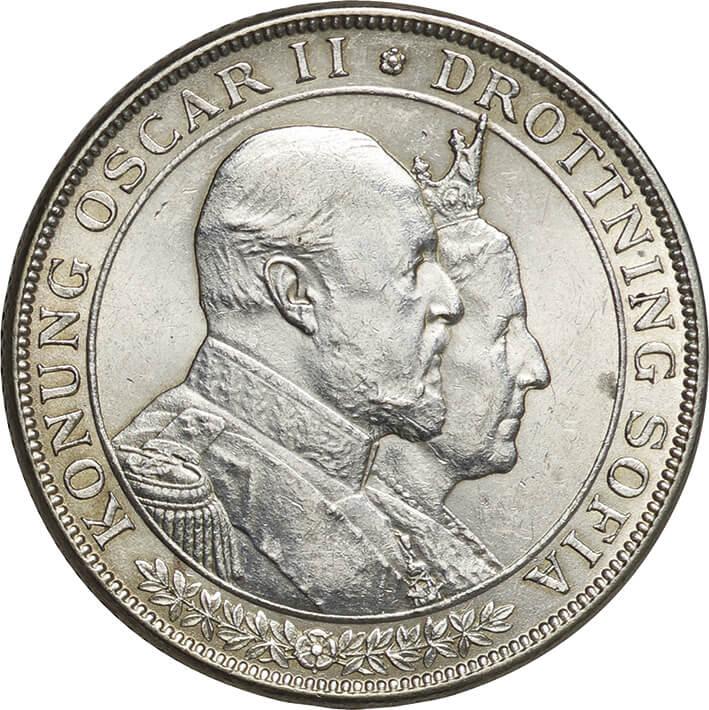 スウェーデン-Sweden. 1907. silver. 2. Kronor. 極美／未. AU