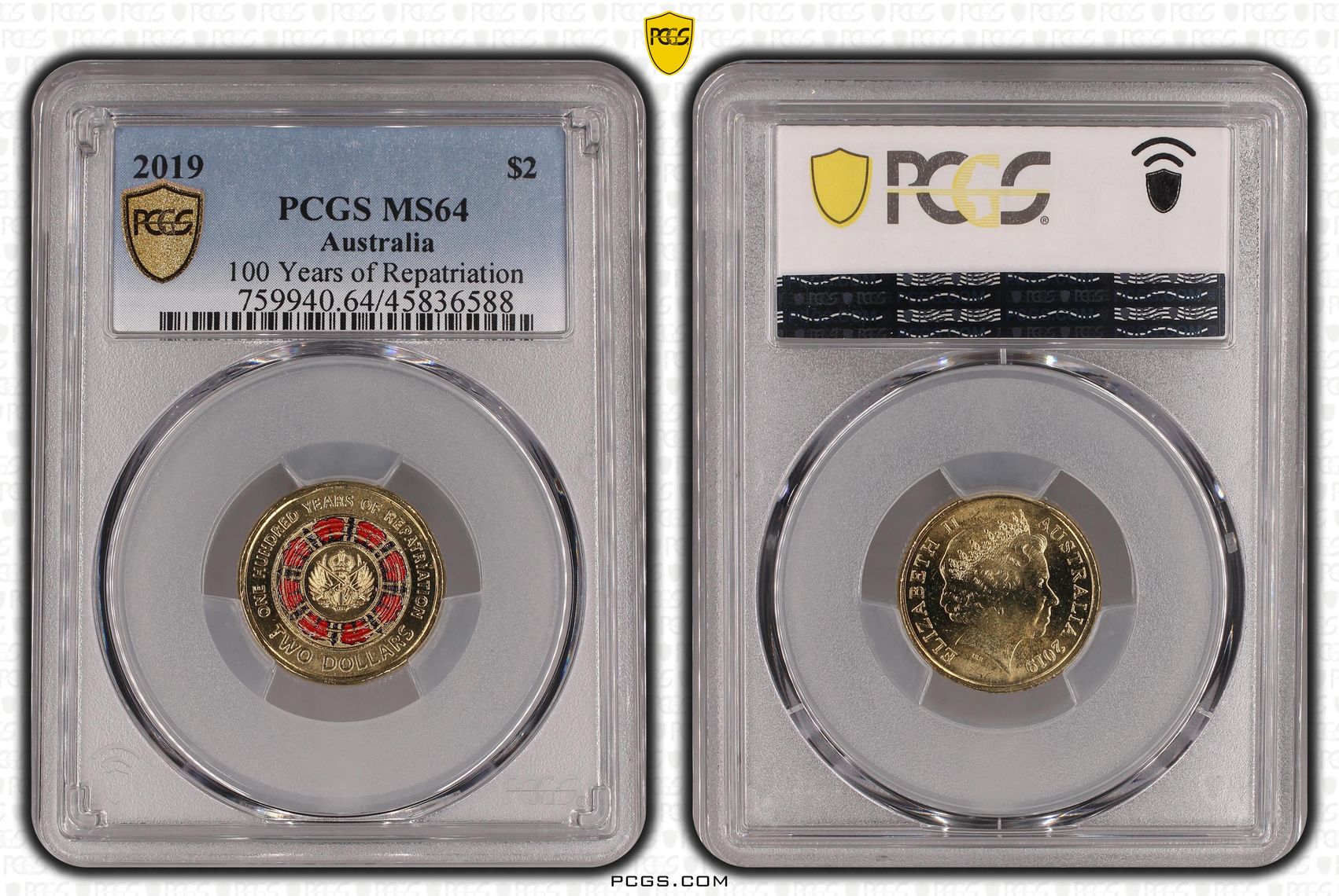 100 Years of Repatriation Colourised, Two Dollar, 2019, PCGS MS64