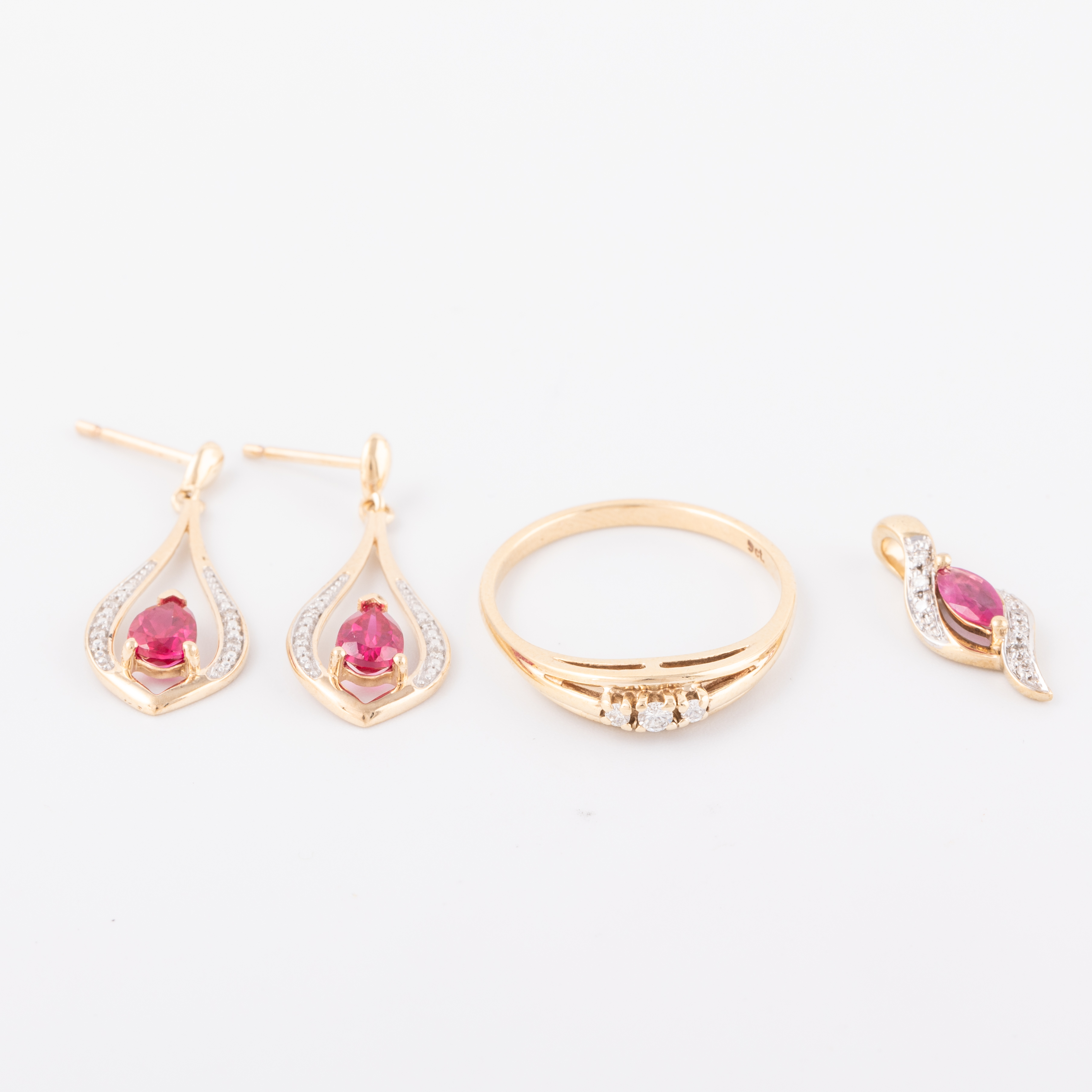 Three Piece Gold Pendant, Earrings & Ring Set