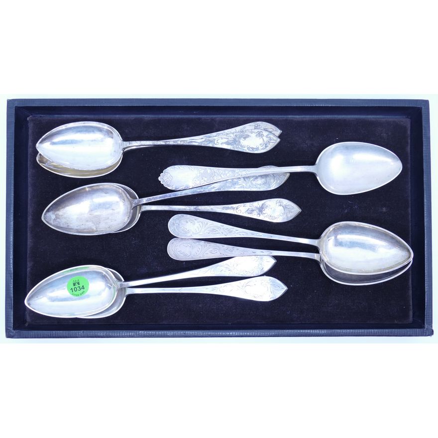 Tray 9pc Antique Norwegian 830 Silver Serving Spoons - 425 Grams TW