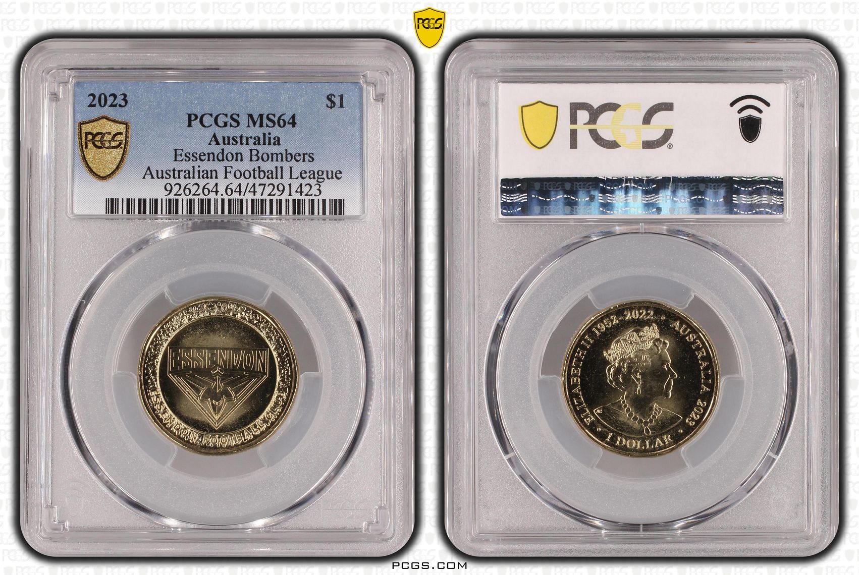 Elizabeth II, AFL - Essendon Bombers, One Dollar, 2023, PCGS MS64