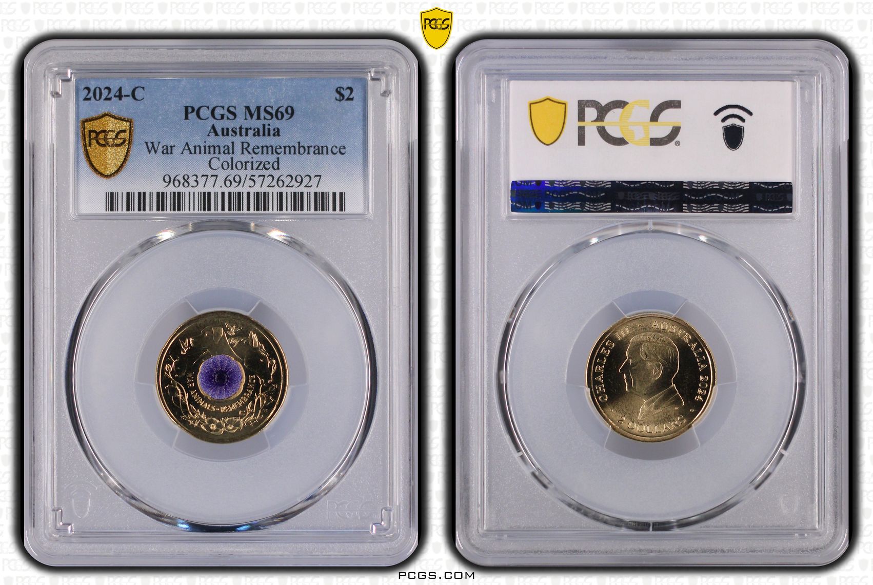 War Animal Remembrance Colourised, Two Dollar, 2024-C, PCGS MS69