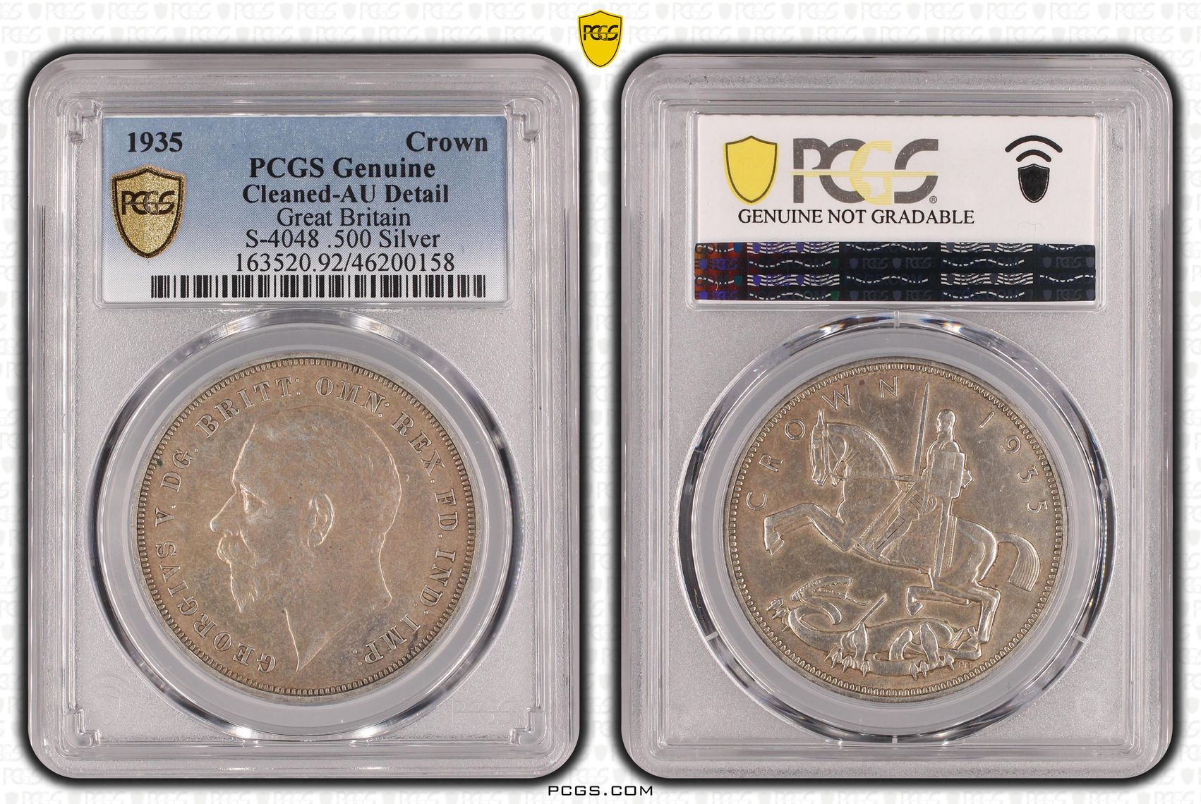 Great Britain, S-4048 .500 Silver, Crown, 1935, PCGS Genuine - AU Details (92 - Cleaned)