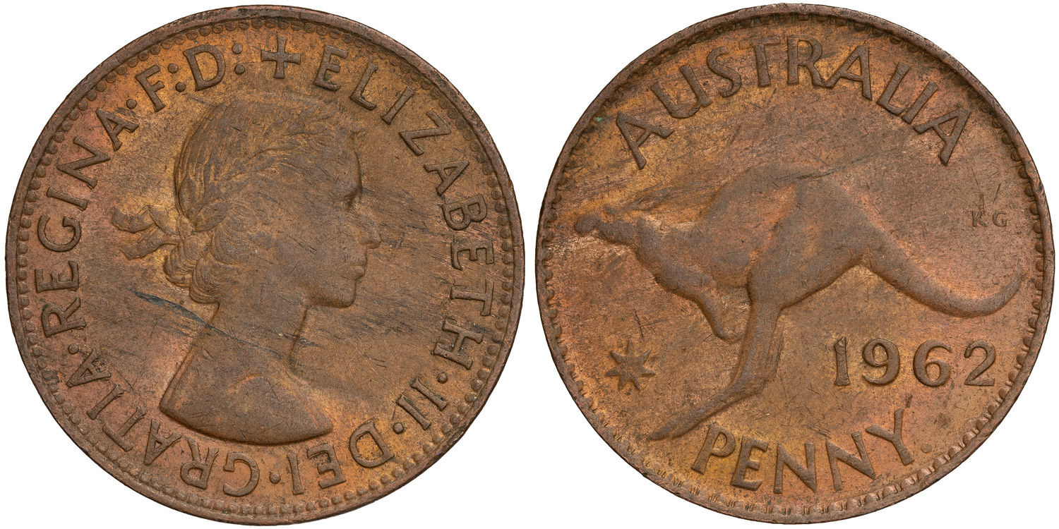 Elizabeth II, Double Nose Variety, Penny, 1962-Y., VF