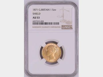 1871 VICTORIA YOUNG HEAD #DIE 31 SHIELD GOLD SOVEREIGN