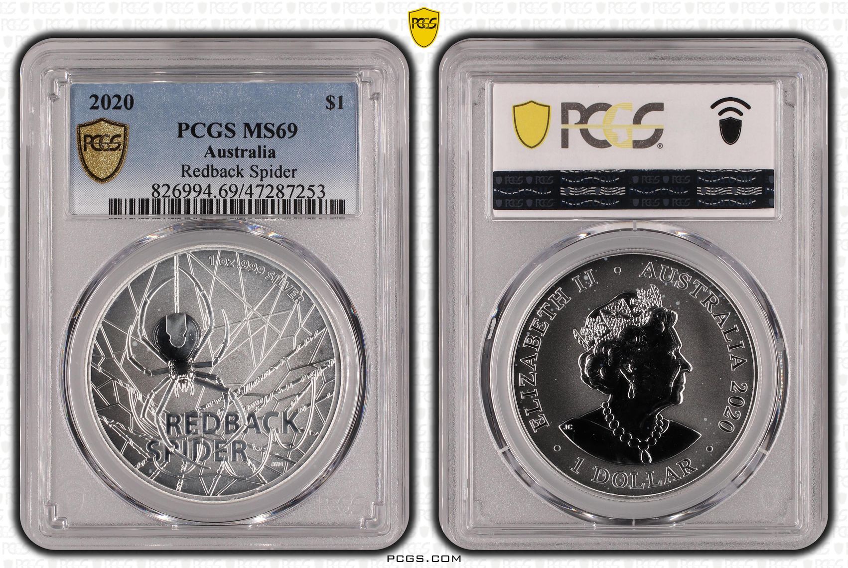 Elizabeth II, Redback Spider, One Dollar, 2020, PCGS MS69
