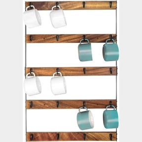 AOMOMERY COFFEE MUG RACK,RUSTIC COFFEE MUG HOLDER WALL MOUNT,WALNUT COFFEE CUP HOLDER WITH 20 MUG ORGANIZER HOOKS,LARGE 5-TIER MUG