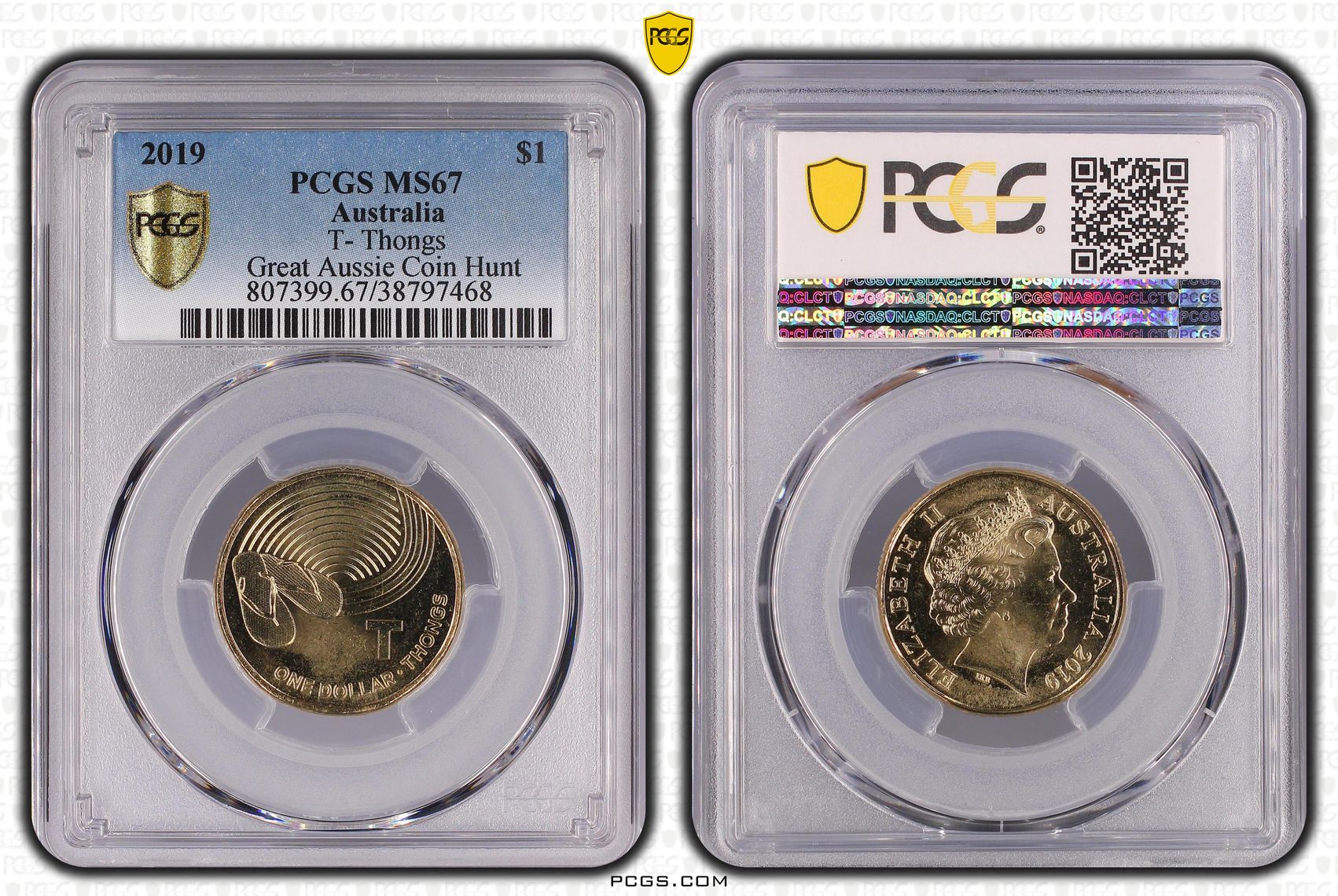 431 · 2019 Australia One Dollar, $1 T - Thongs Great Aussie Coin Hunt PCGS - MS67 POP 6/0 -468