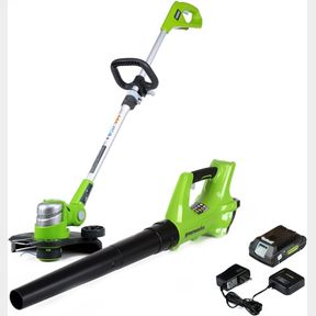GREENWORKS 24V CORDLESS STRING TRIMMER & BLOWER COMBO PACK, 2.0AH BATTERY AND CHARGER INCLUDED STBA24B210