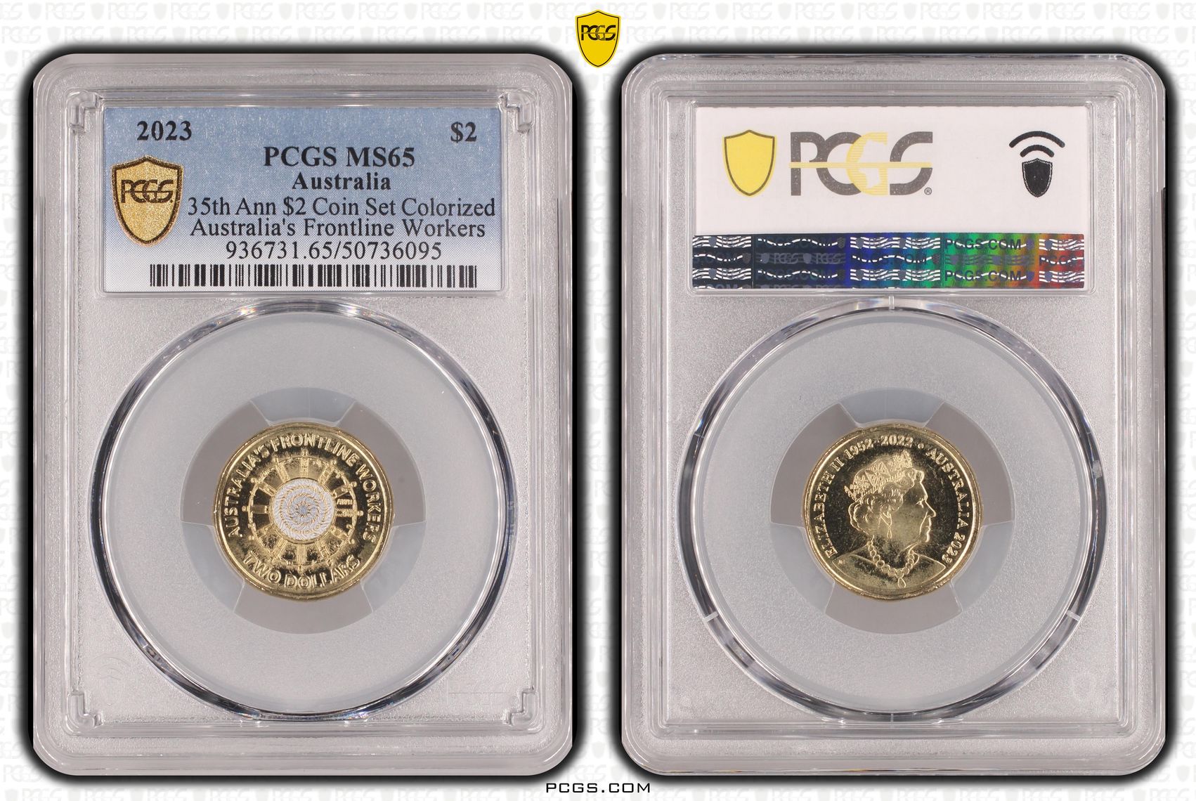 35th Ann $2 Coin Set Colorized Australia's Frontline Workers, Two Dollar, 2023, PCGS MS65