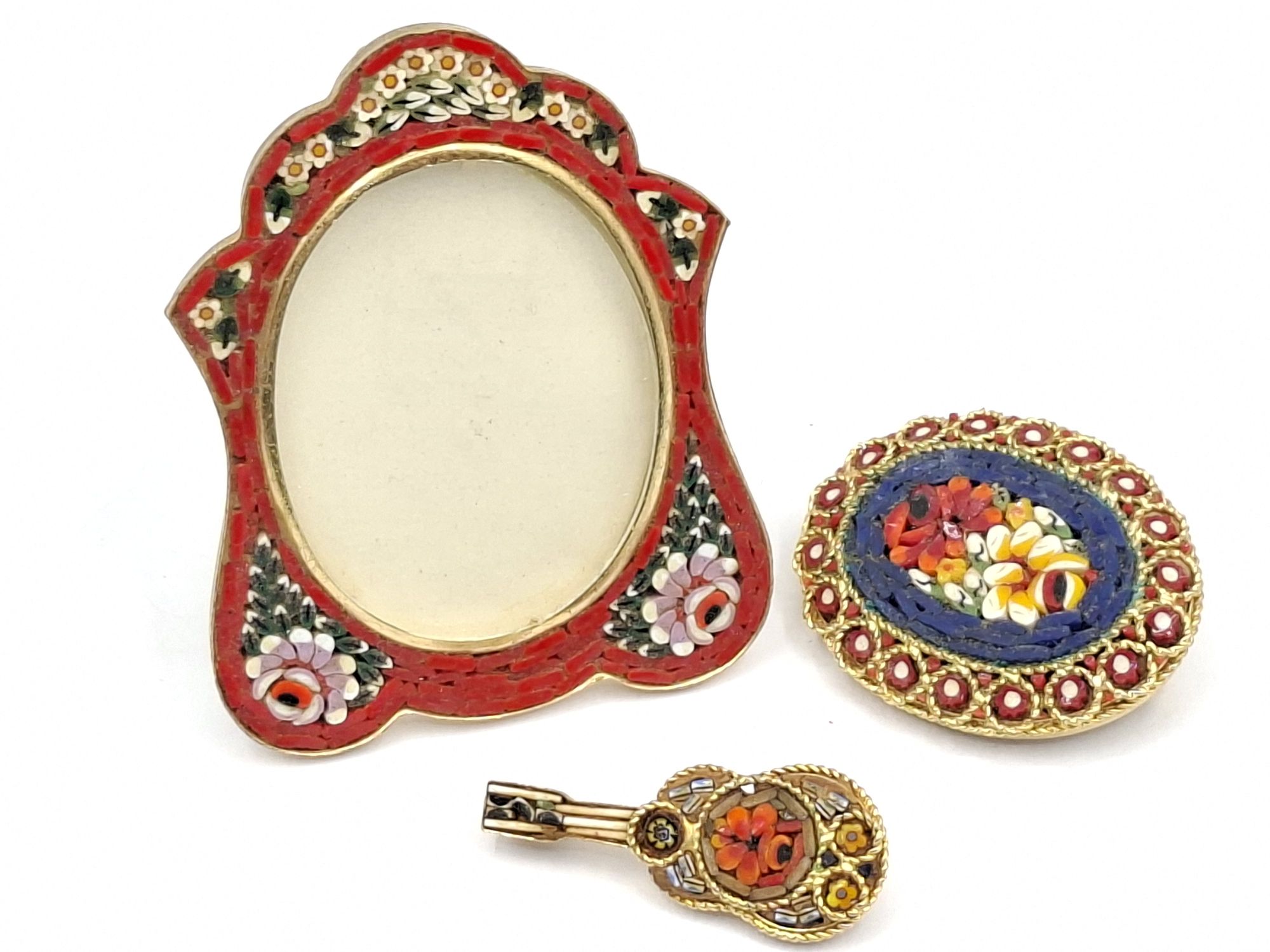 Micro Mosaic Photo Frame And Brooches