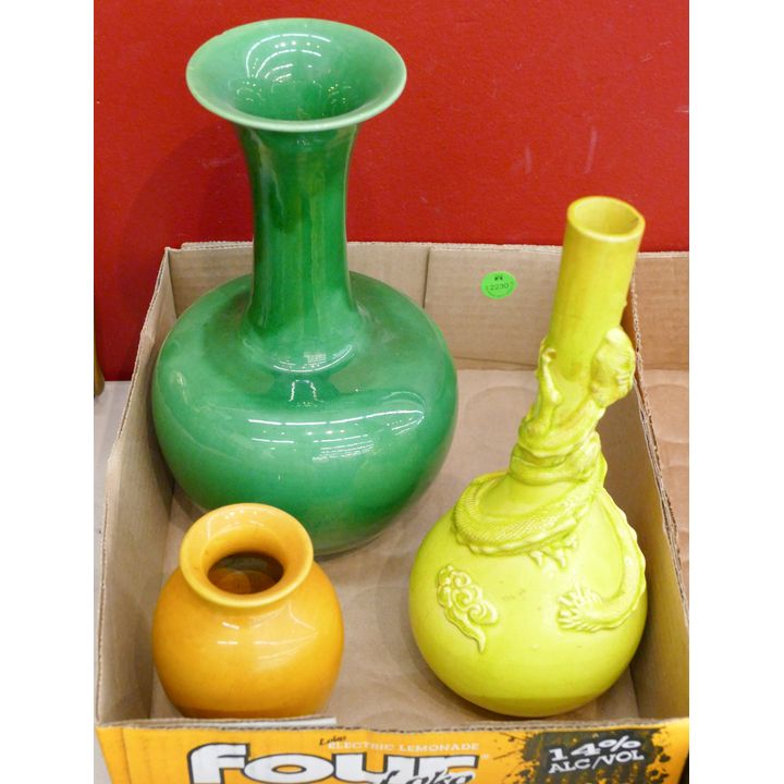 Box 3pc Old Japanese Awaji Pottery Vases - Some damaged
