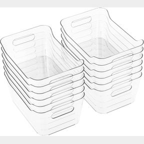12 PACK PLASTIC STORAGE BINS, MULTI-USE ORGANIZER BINS, PANTRY ORGANIZER, CLEAR STORAGE CONTAINERS, BINS FOR HOME & KITCHEN