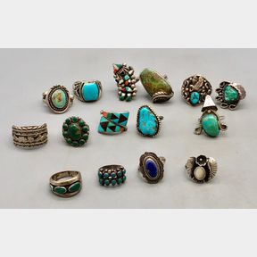 Group Of Fifteen Sterling Silver Rings With Various Stones