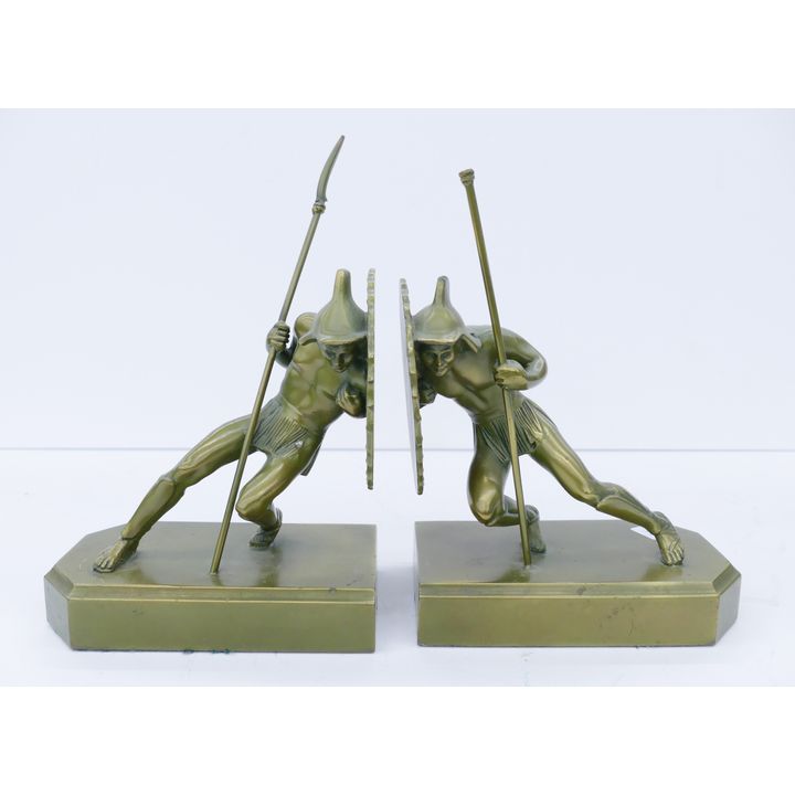 Pair Art Deco Jennings Brothers Metal Warrior Bookends- 7''