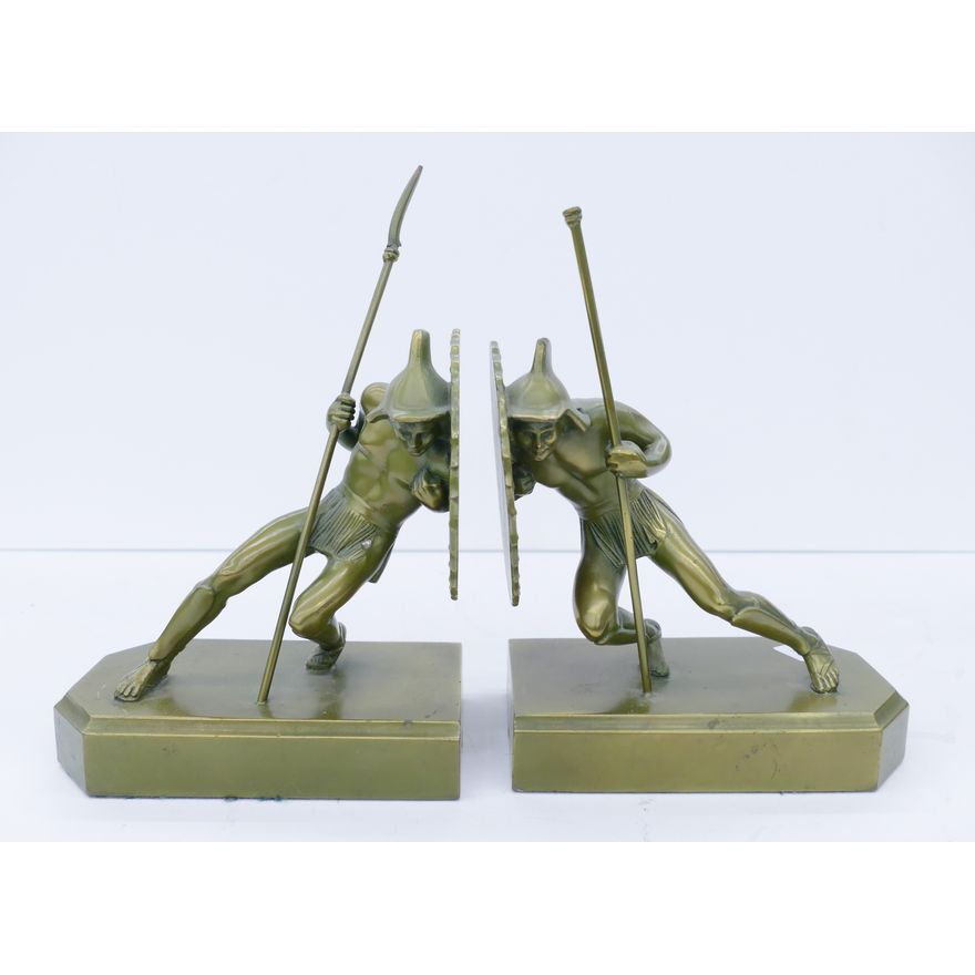 Pair Art Deco Jennings Brothers Metal Warrior Bookends- 7''