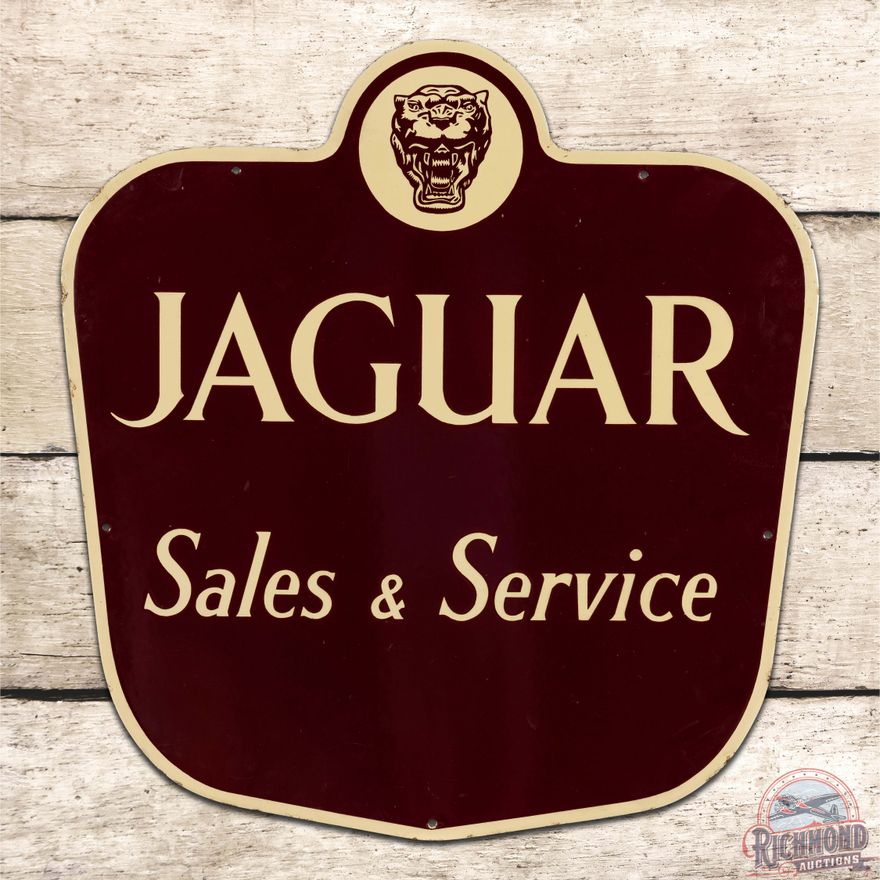 Impressive Jaguar Sales & Service Die Cut Single Sided Porcelain Sign w/ Logo