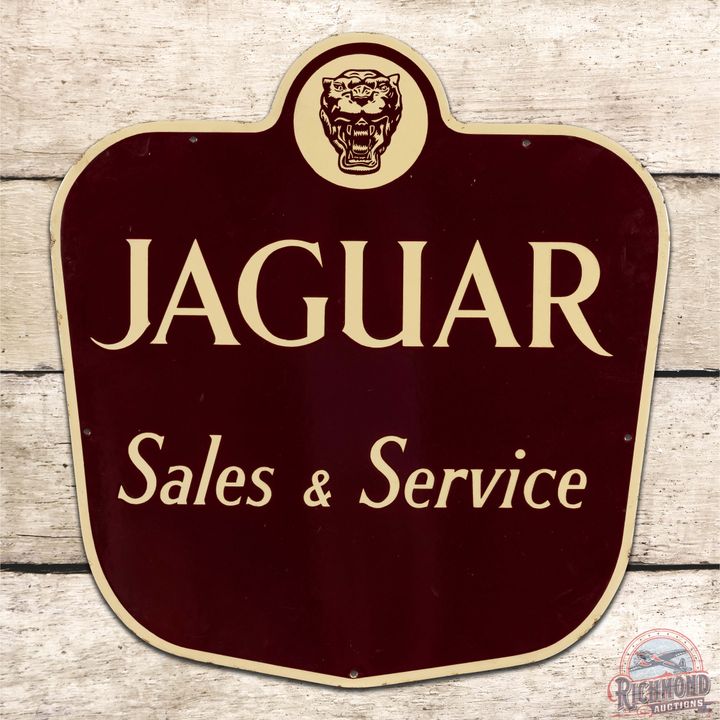 Impressive Jaguar Sales & Service Die Cut Single Sided Porcelain Sign w/ Logo