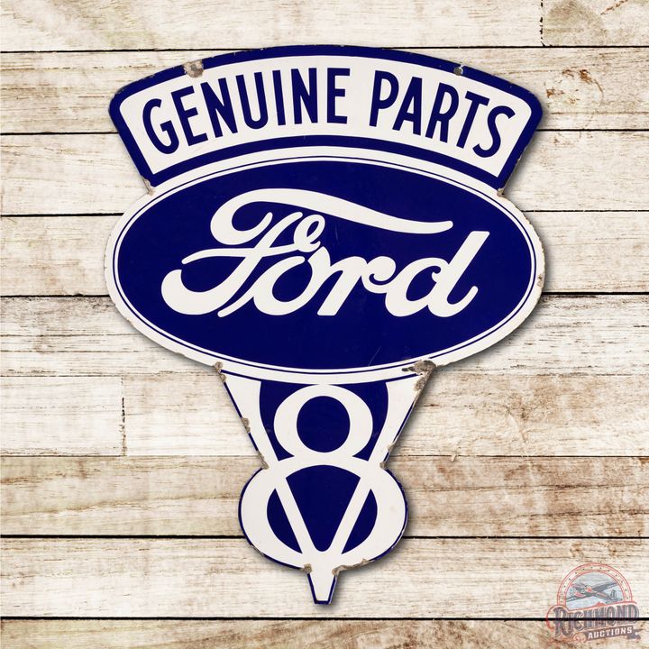 Ford V8 Genuine Parts Die Cut Double Sided Porcelain Sign