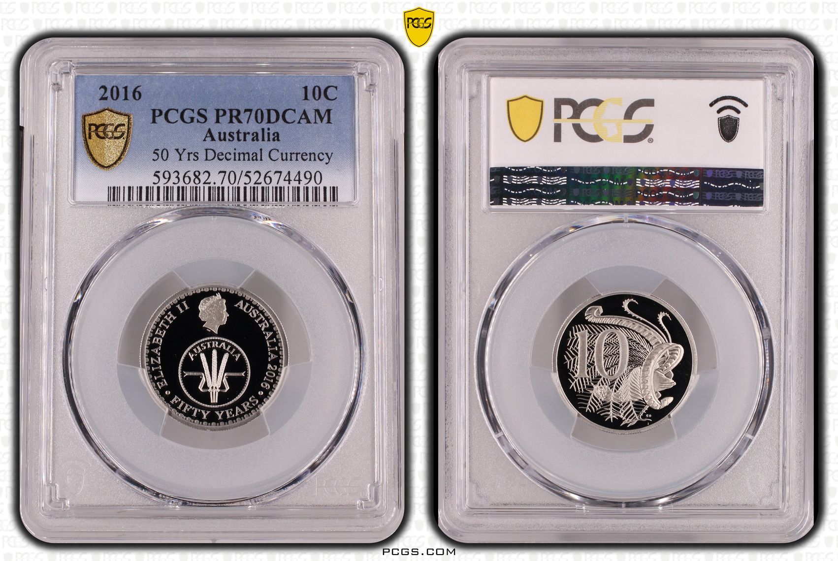 50 Yrs Decimal Currency, Ten Cent, 2016, PCGS PR70DCAM