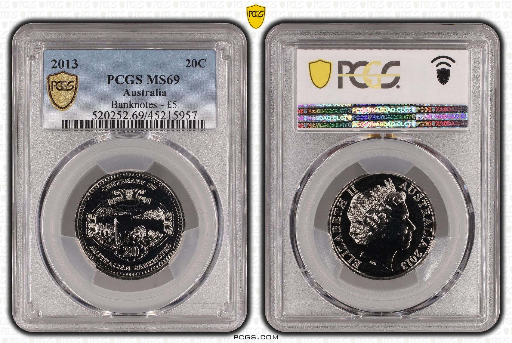 2013 Australia Twenty Cent, 20c Banknotes - �5 PCGS - MS69 POP 10/0 -957