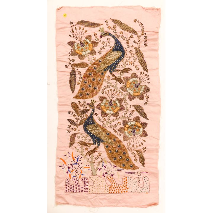Old Indian Bullion Embroidered Peacock Panel- 40x20''