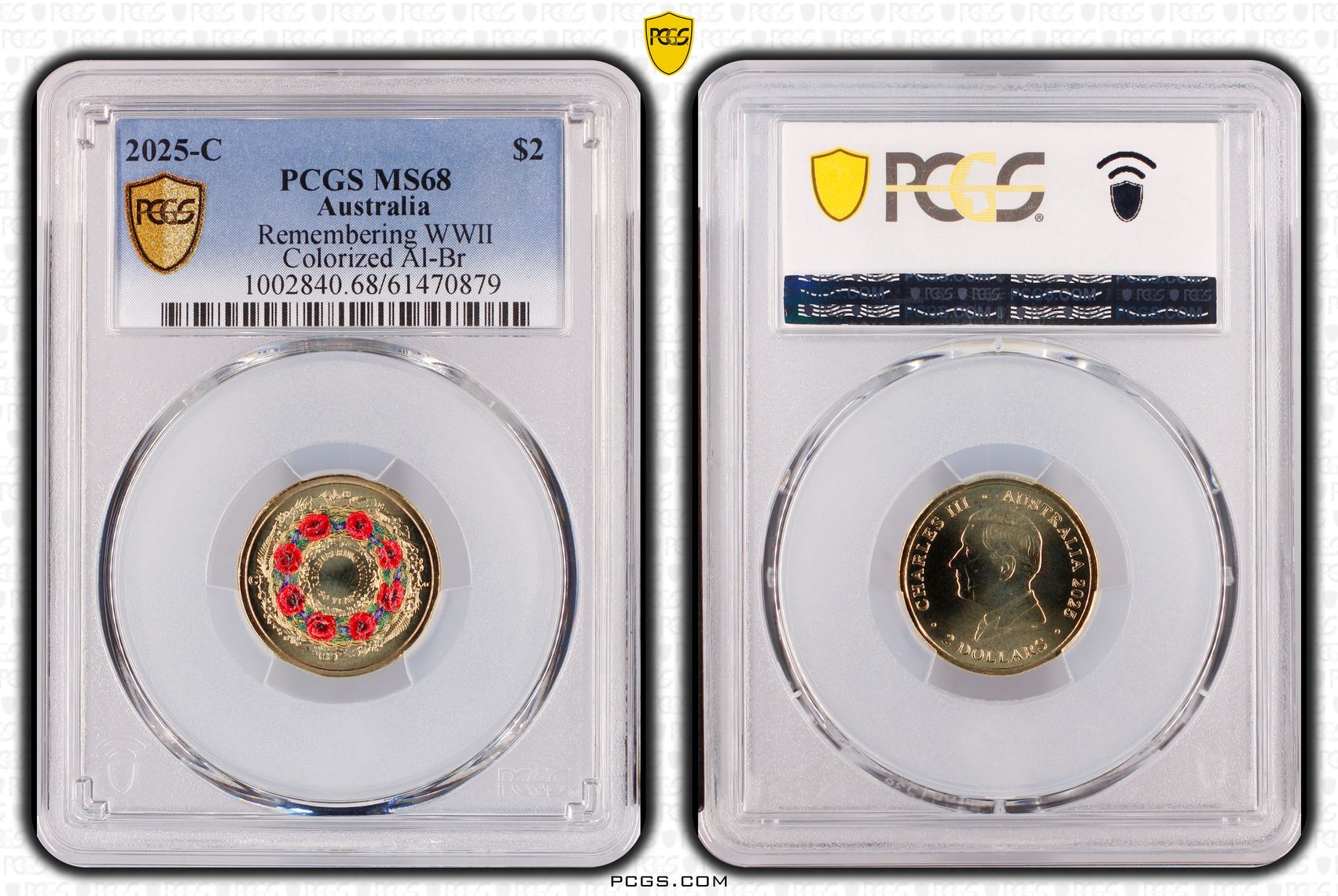Remembering WWII Colourised AlBr, Two Dollar, 2025-C, PCGS MS68