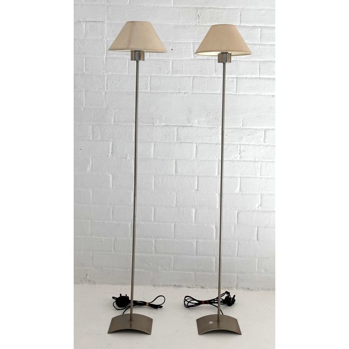 PAIR OF BRUSHED STEEL STANDARD LAMPS