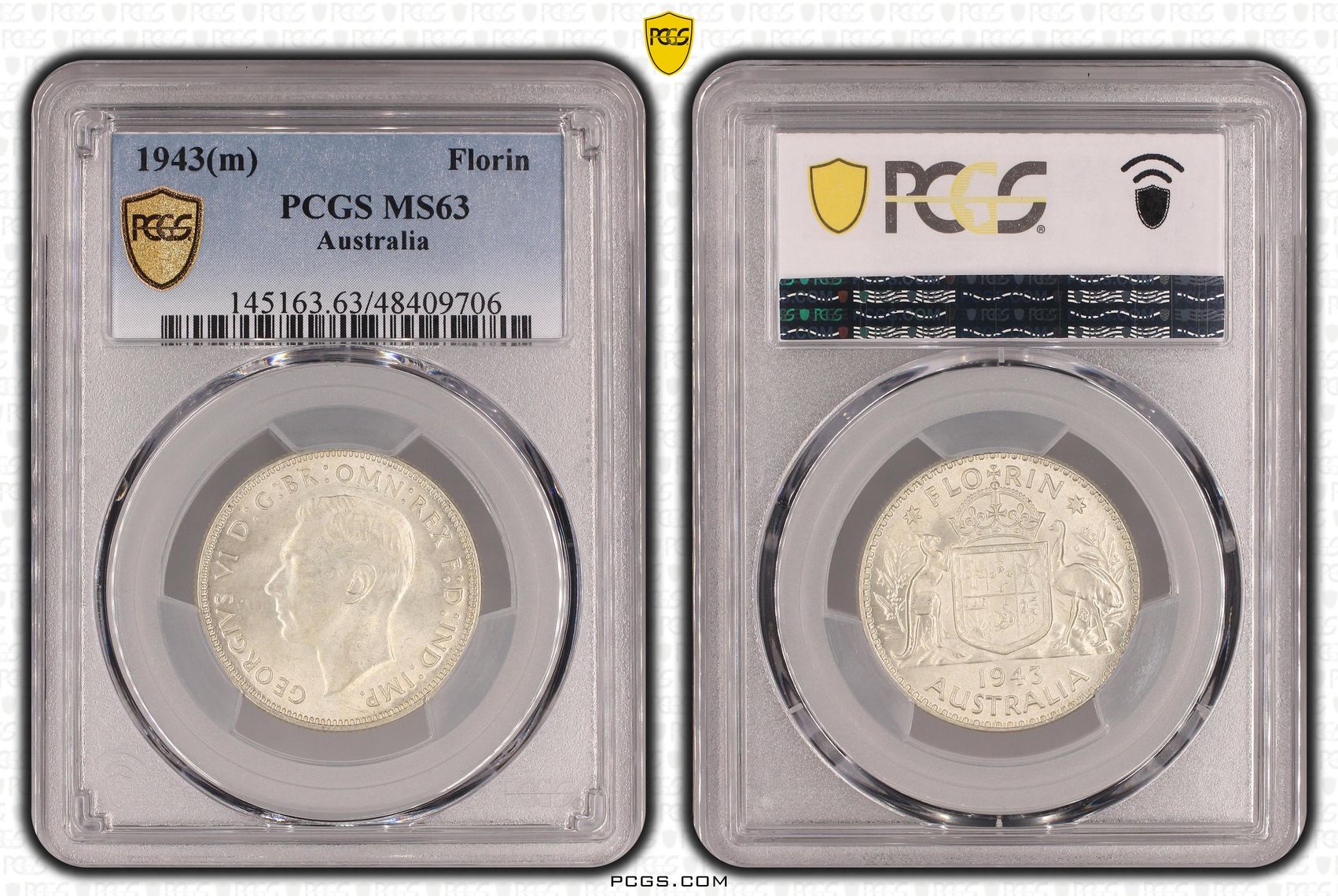 George VI, Florin, 1943(m), PCGS MS63