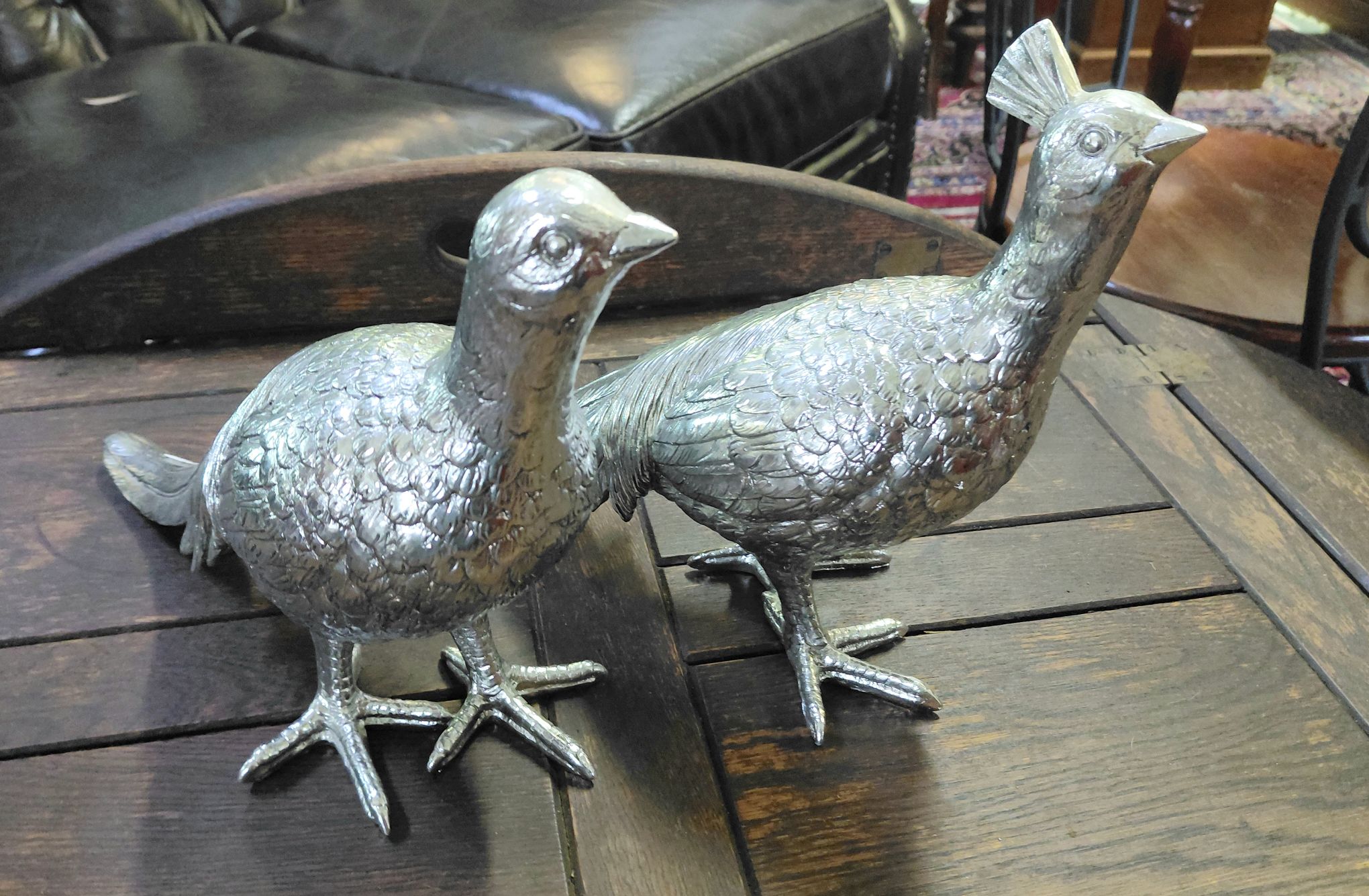65 · A PAIR OF CHROME PHEASANT FIGURES