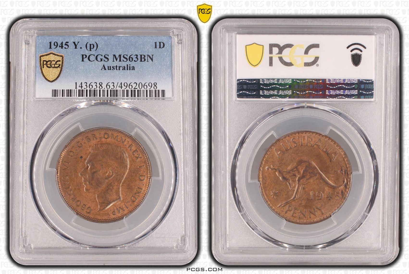 George VI, Penny, 1945, PCGS MS63BN