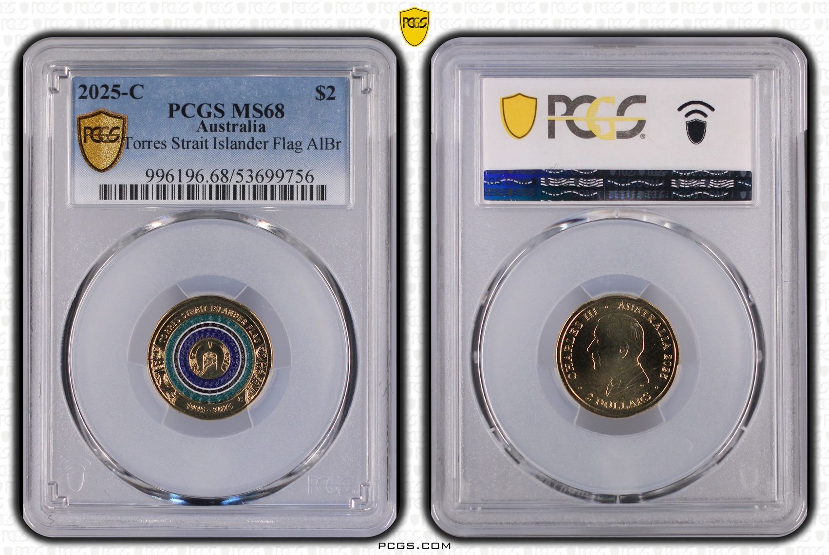 Torres Strait Islander Flag Colourised AlBr, Two Dollar, 2025-C, PCGS MS68