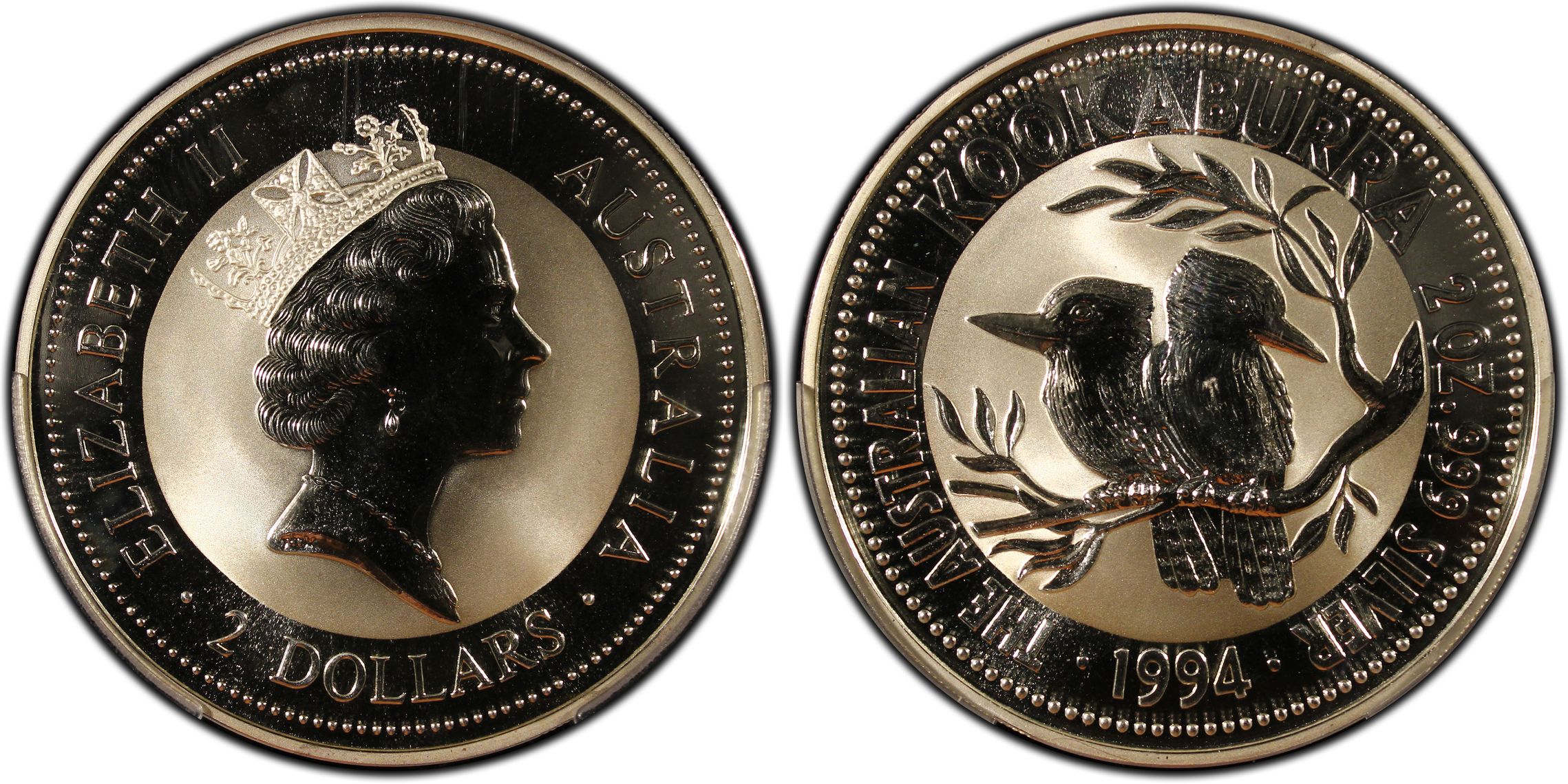 Kookaburra 2oz Silver, Two Dollars, 1994, PCGS MS68