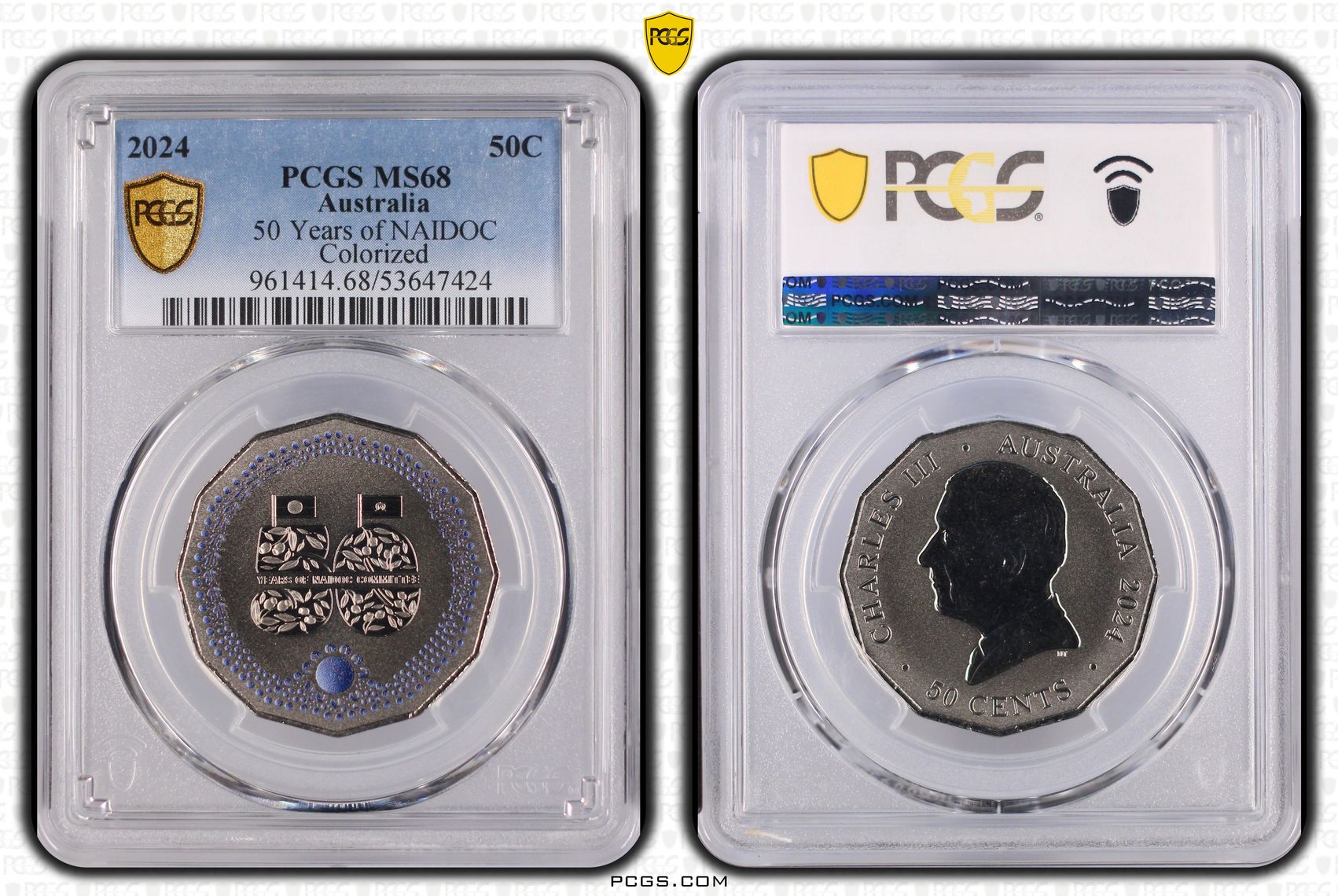 50 Years of NAIDOC Colourised, Fifty Cent, 2024, PCGS MS68
