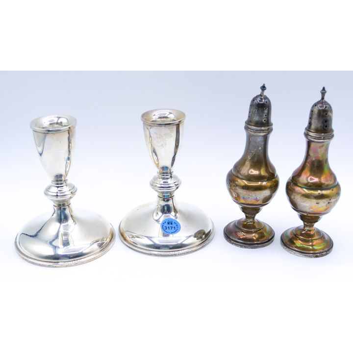 2 Pairs Weighted Sterling Candlesticks & Shakers - 922 Grams TW