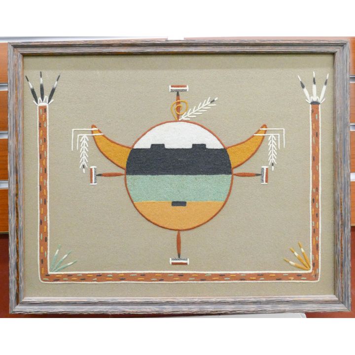 Anna Tachine 'House of the Sun' Navajo Sand Painting Framed- 15x19''