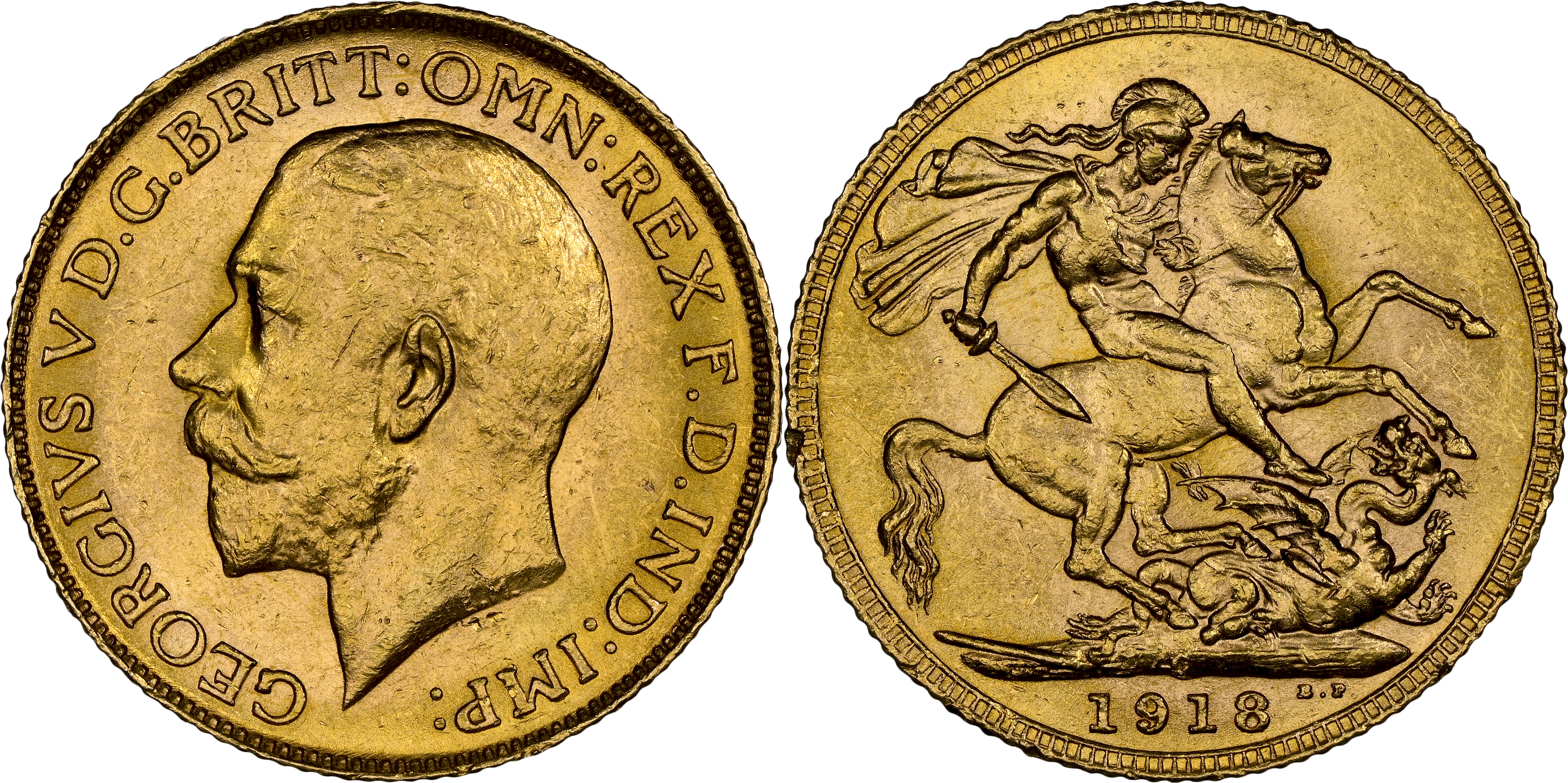 Great Britain, George V, St George Reverse, Sovereign, 1918-C, NGC MS63