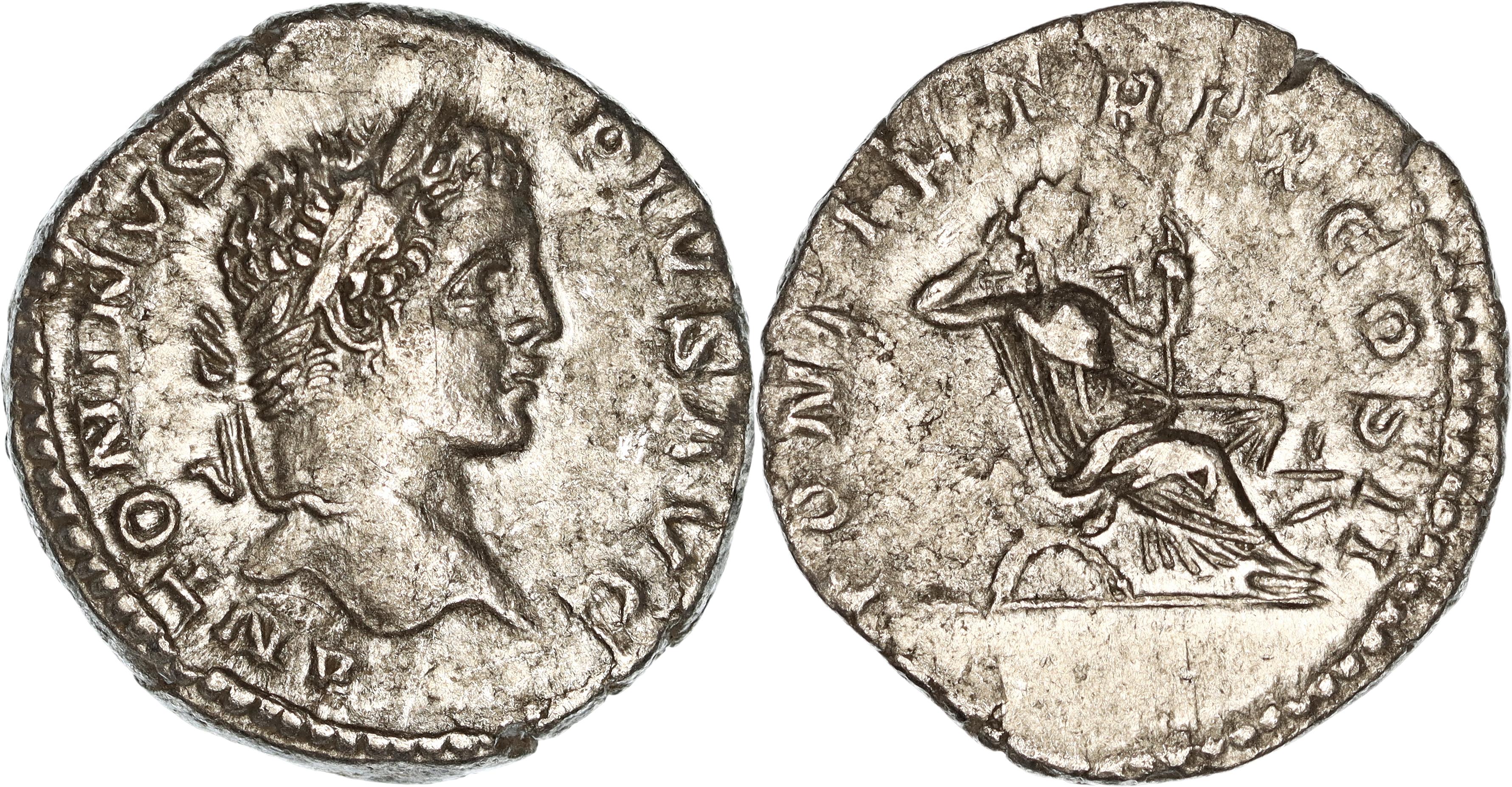 Roman Empire, Caracalla, Silver Denarius, 207 AD, nVF