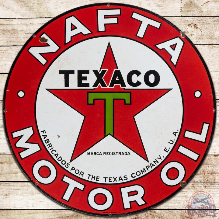 Texaco Nafta Motor Oils 36" DS Porcelain Sign