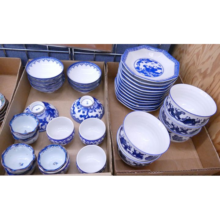 2 Boxes Japanese B&W Porcelain Dishes- 33pc