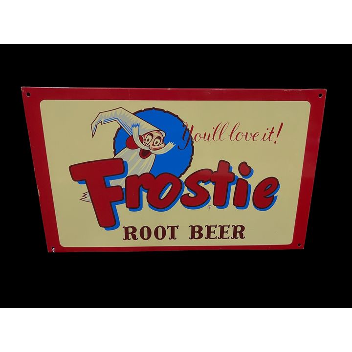 Frostie Root Beer You'll Love It Tin Metal Soda Sign (Age Unknown)