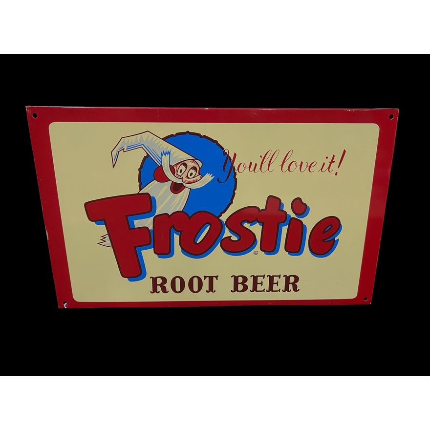 Frostie Root Beer You'll Love It Tin Metal Soda Sign (Age Unknown)