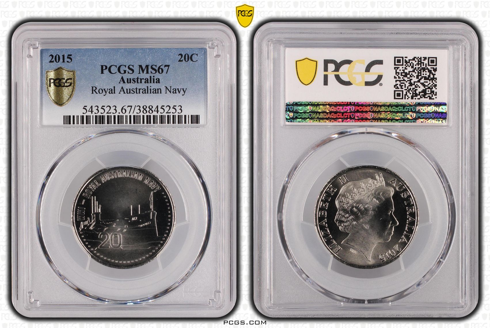 2015 Australia Twenty Cent, 20c Royal Australian Navy PCGS - MS67 POP 3/0 -253