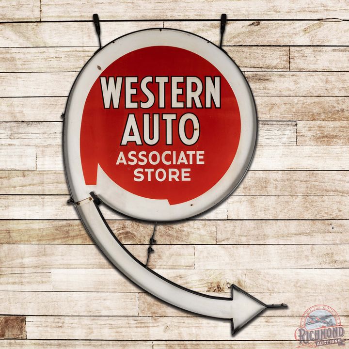 Western Auto Associate Store 7' Die Cut Double Sided Porcelain Sign w/ Frame