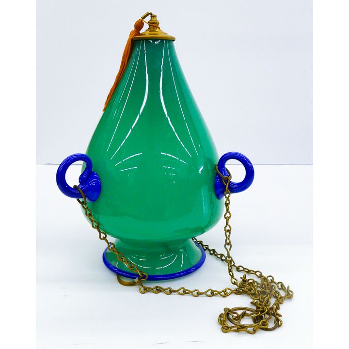 Pilchuck Green and Blue Glass Hanging Vessel 12''