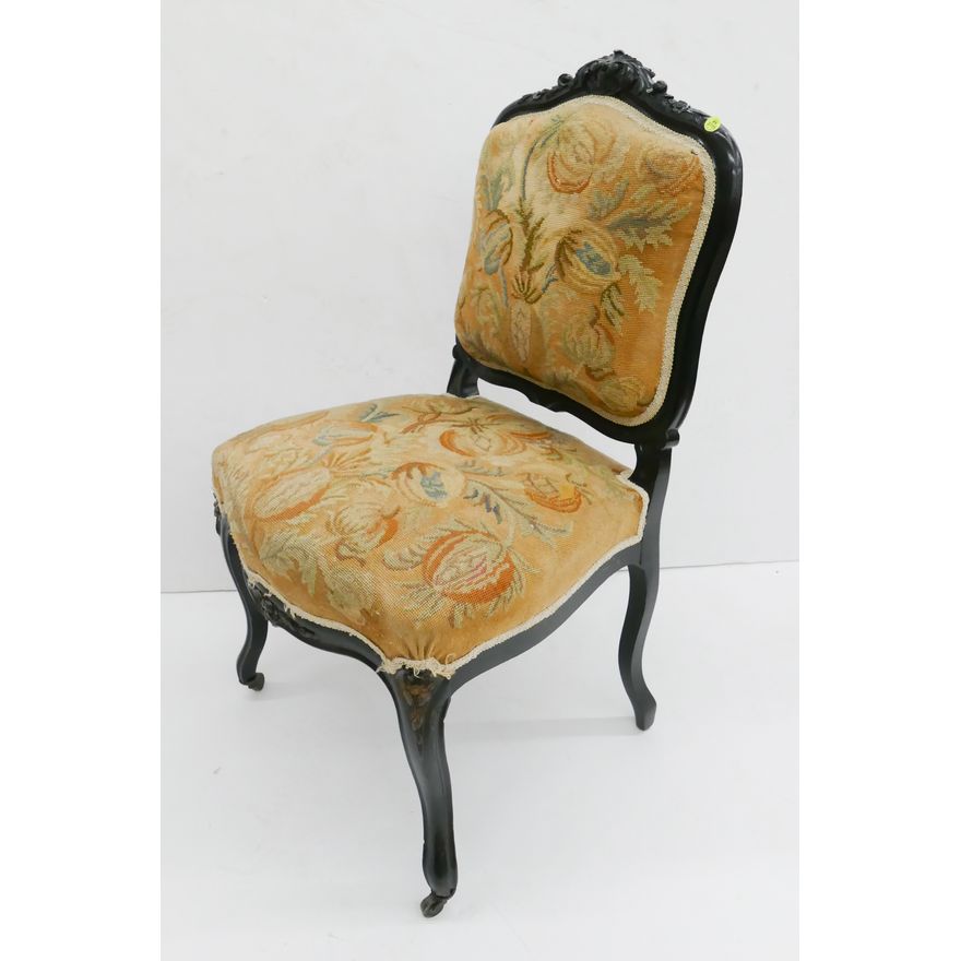 Antique French Needlework Covered Side Chair- 37x21x20''